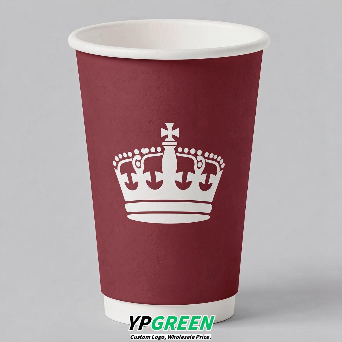 Crimson Paper Cups with Crown Design 8-24oz