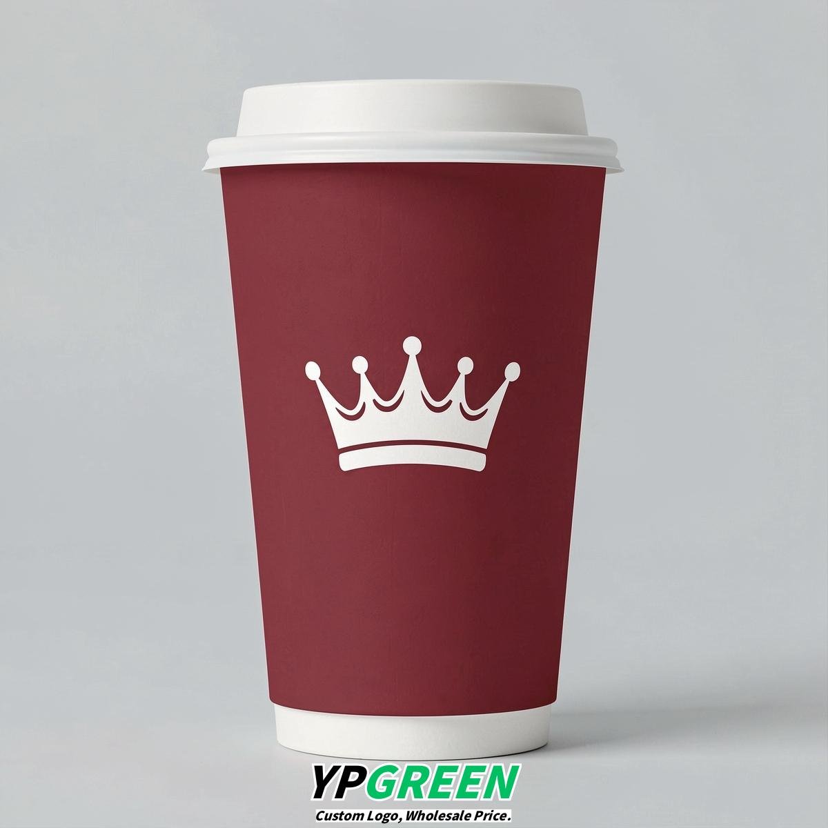 Crimson Paper Cups with Crown Design 8-24oz