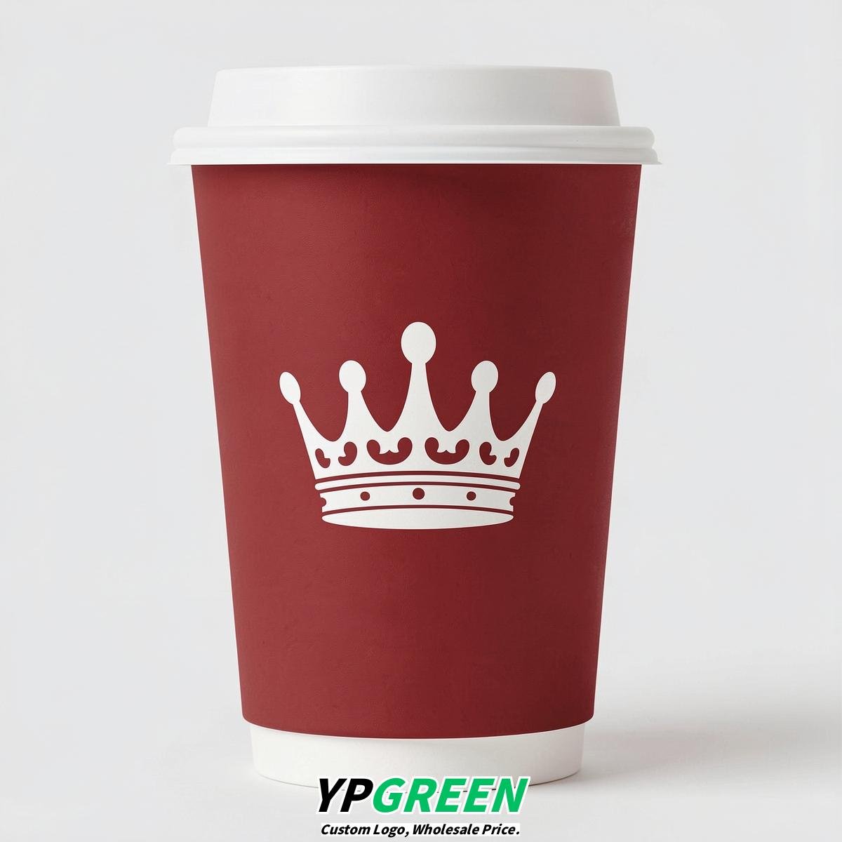 Crimson Paper Cups with Crown Design 8-24oz