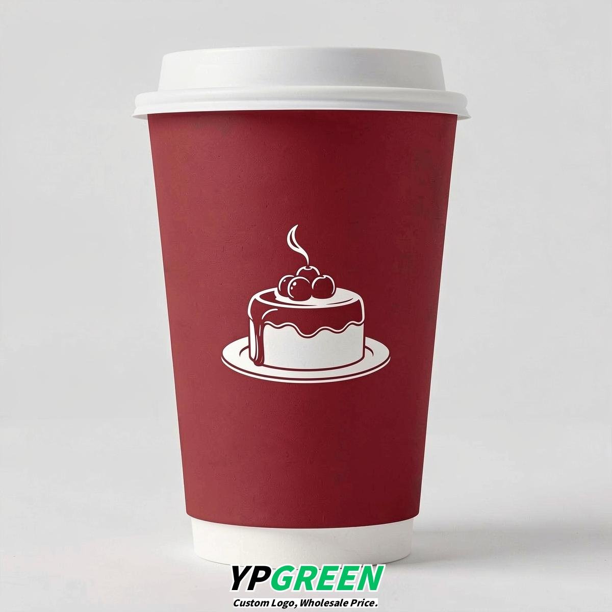 Crimson Paper Cups with Desserts Design 8-24oz