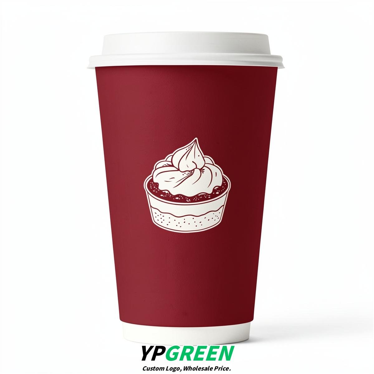 Crimson Paper Cups with Desserts Design 8-24oz