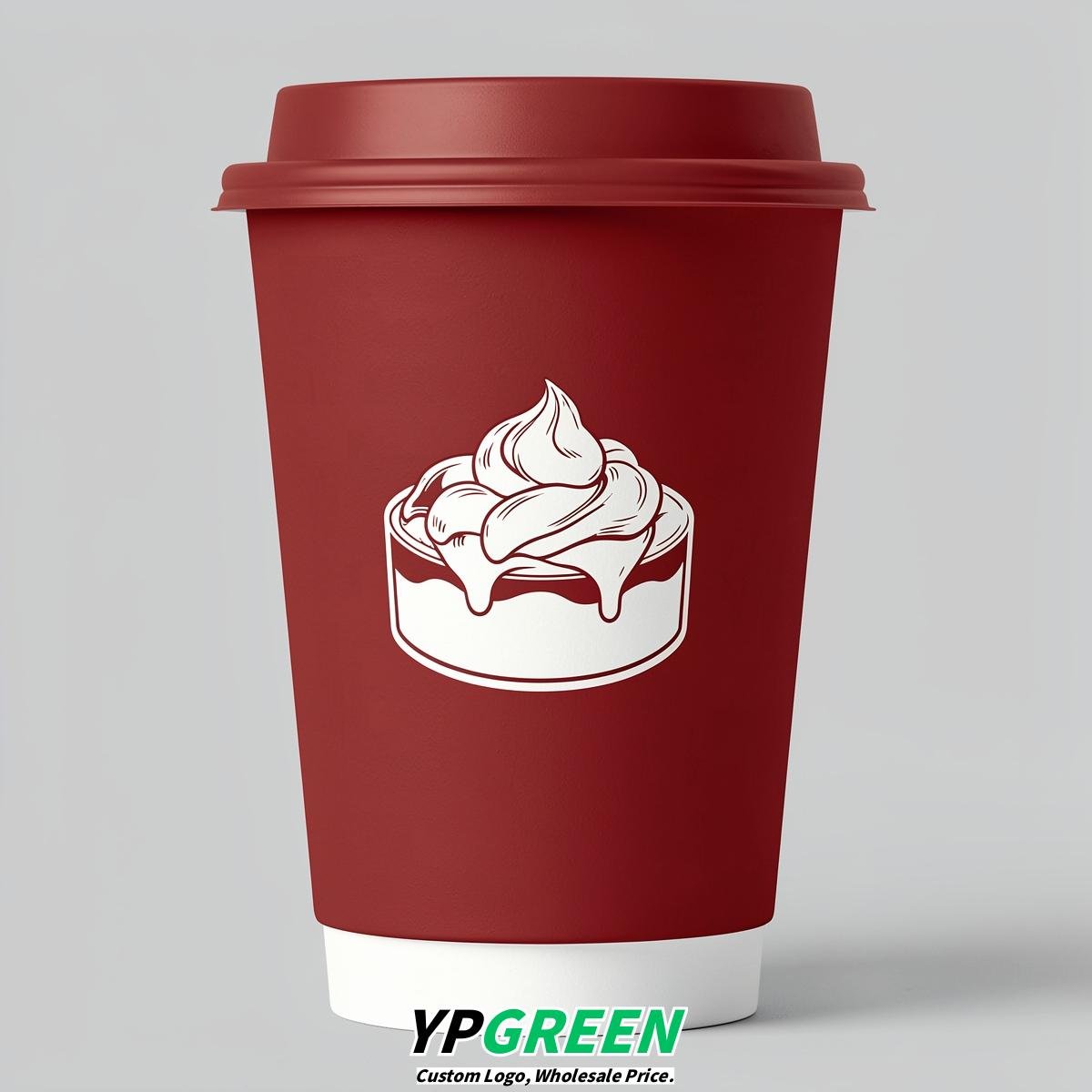 Crimson Paper Cups with Desserts Design 8-24oz