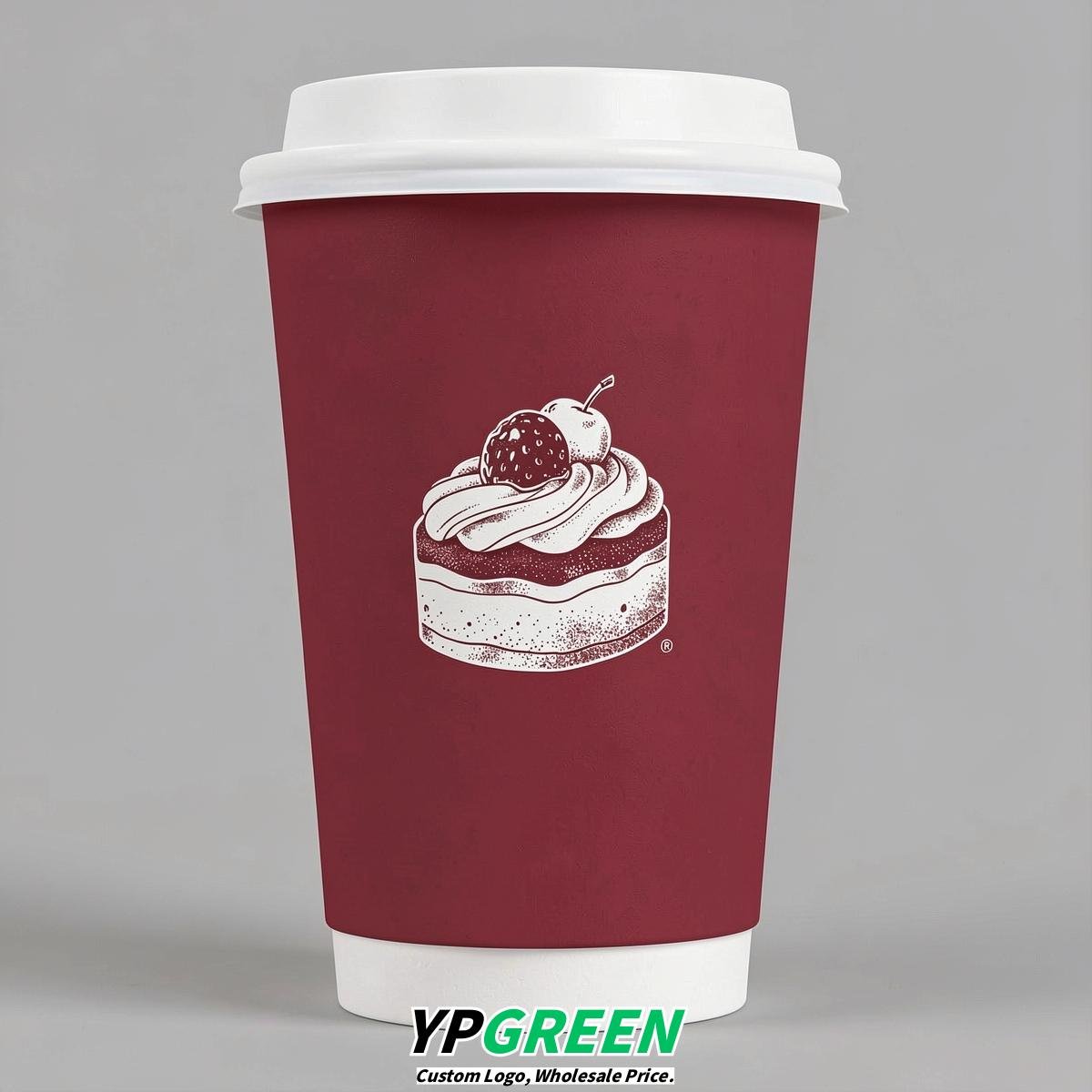 Crimson Paper Cups with Desserts Design 8-24oz