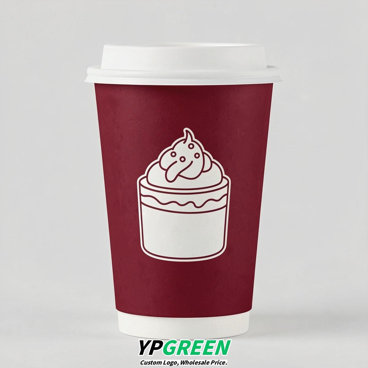 Crimson Paper Cups with Desserts Design 8-24oz
