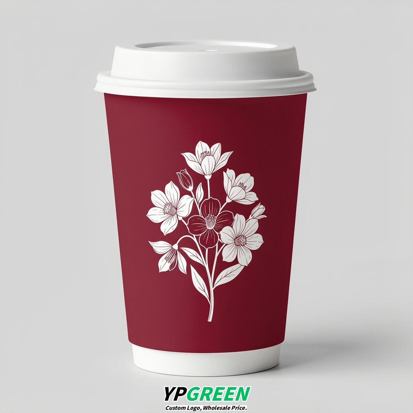 Crimson Floral Paper Cups with Lids 8-24oz