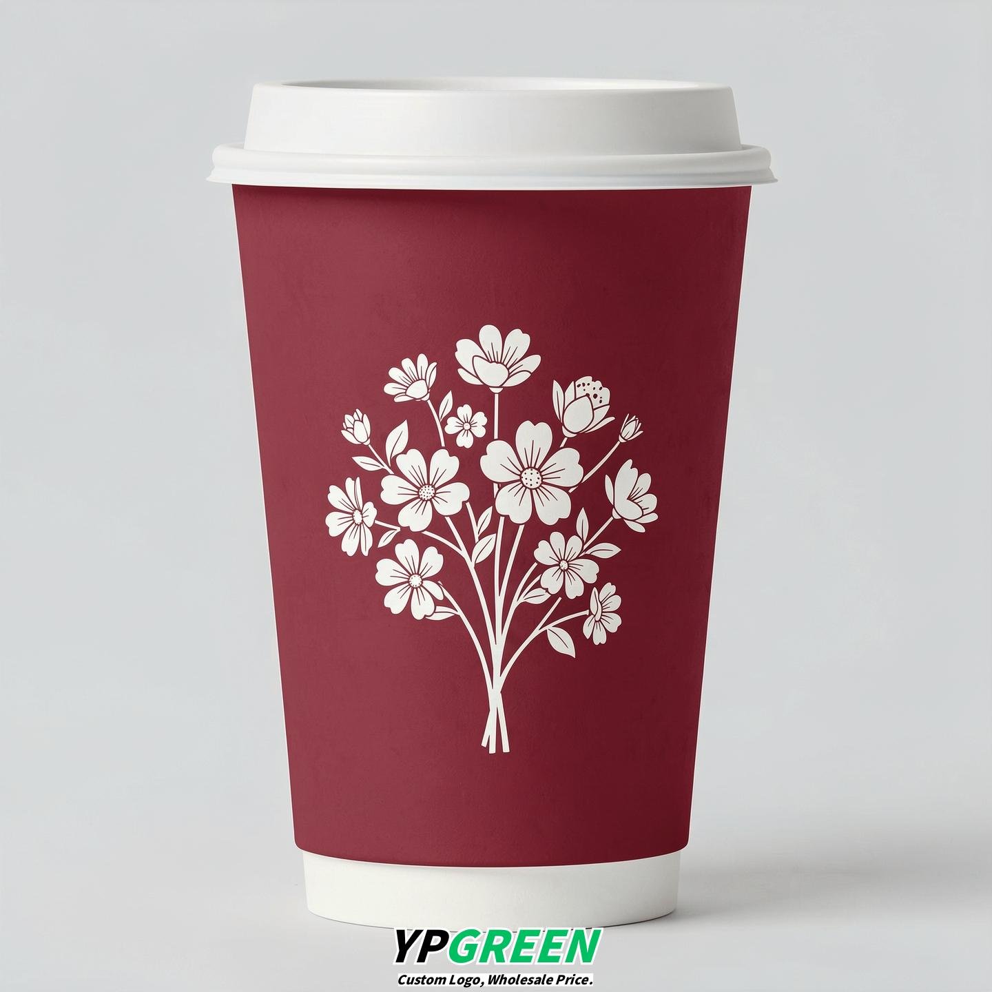 Crimson Floral Paper Cups with Lids 8-24oz