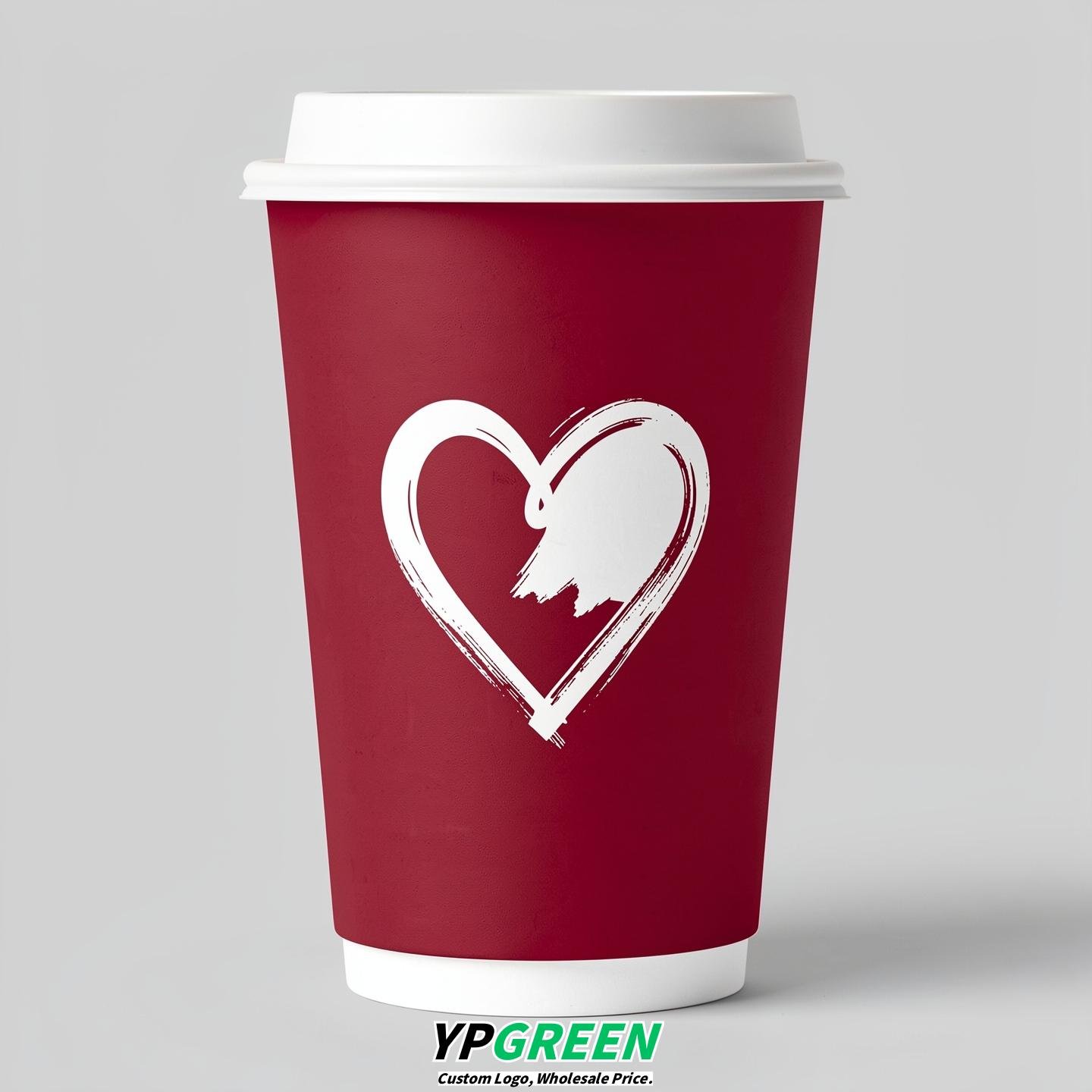 Crimson Heart Paper Cups with Lids 8-24oz