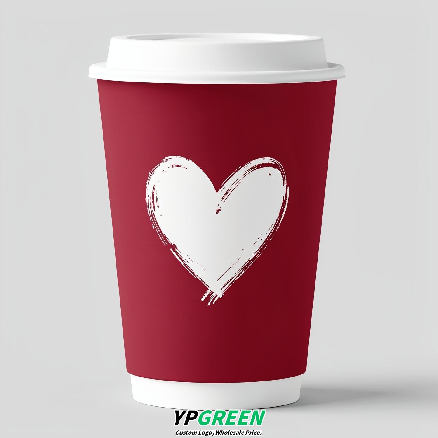 Crimson Heart Paper Cups with Lids 8-24oz