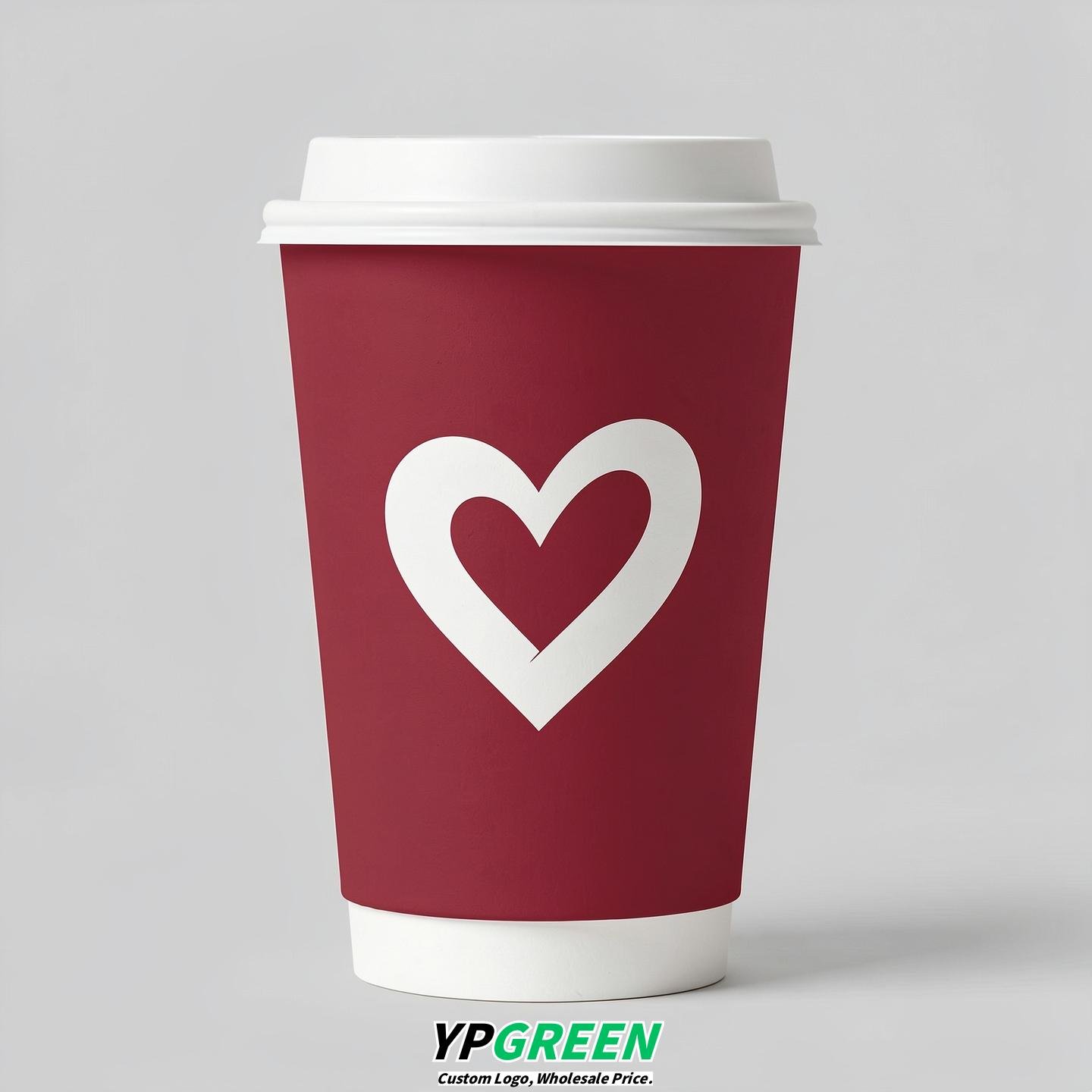 Crimson Heart Paper Cups with Lids 8-24oz