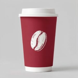 Crimson Paper Cups with Coffee Bean Logo & Lids 8-24oz