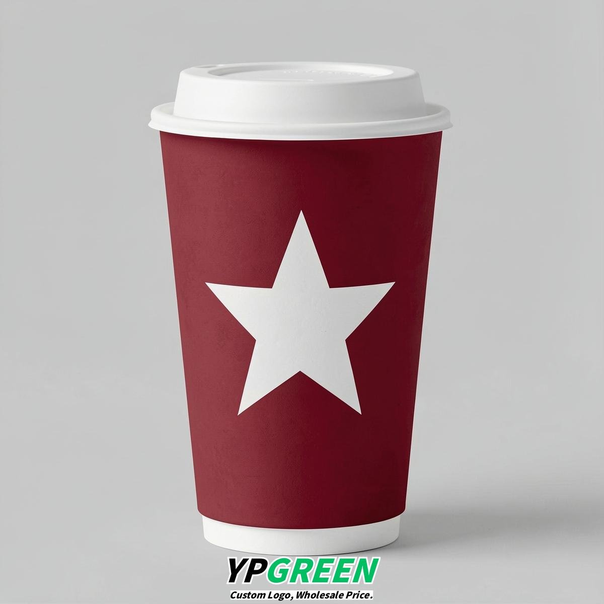 Crimson Stars Paper Cups with Lids 8-24oz