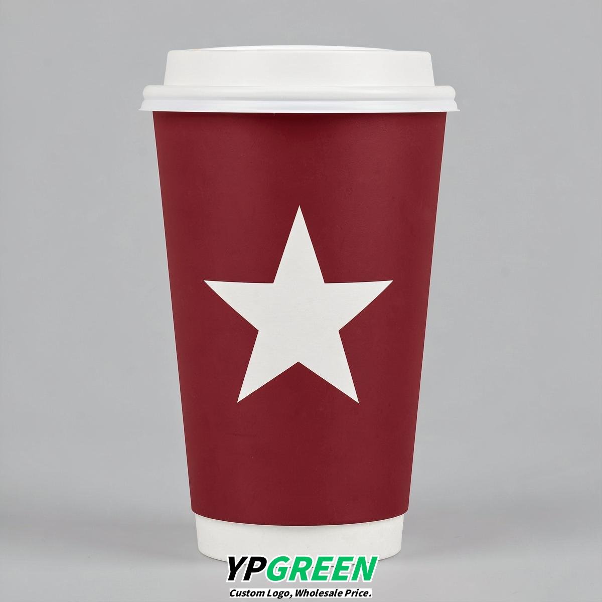 Crimson Stars Paper Cups with Lids 8-24oz