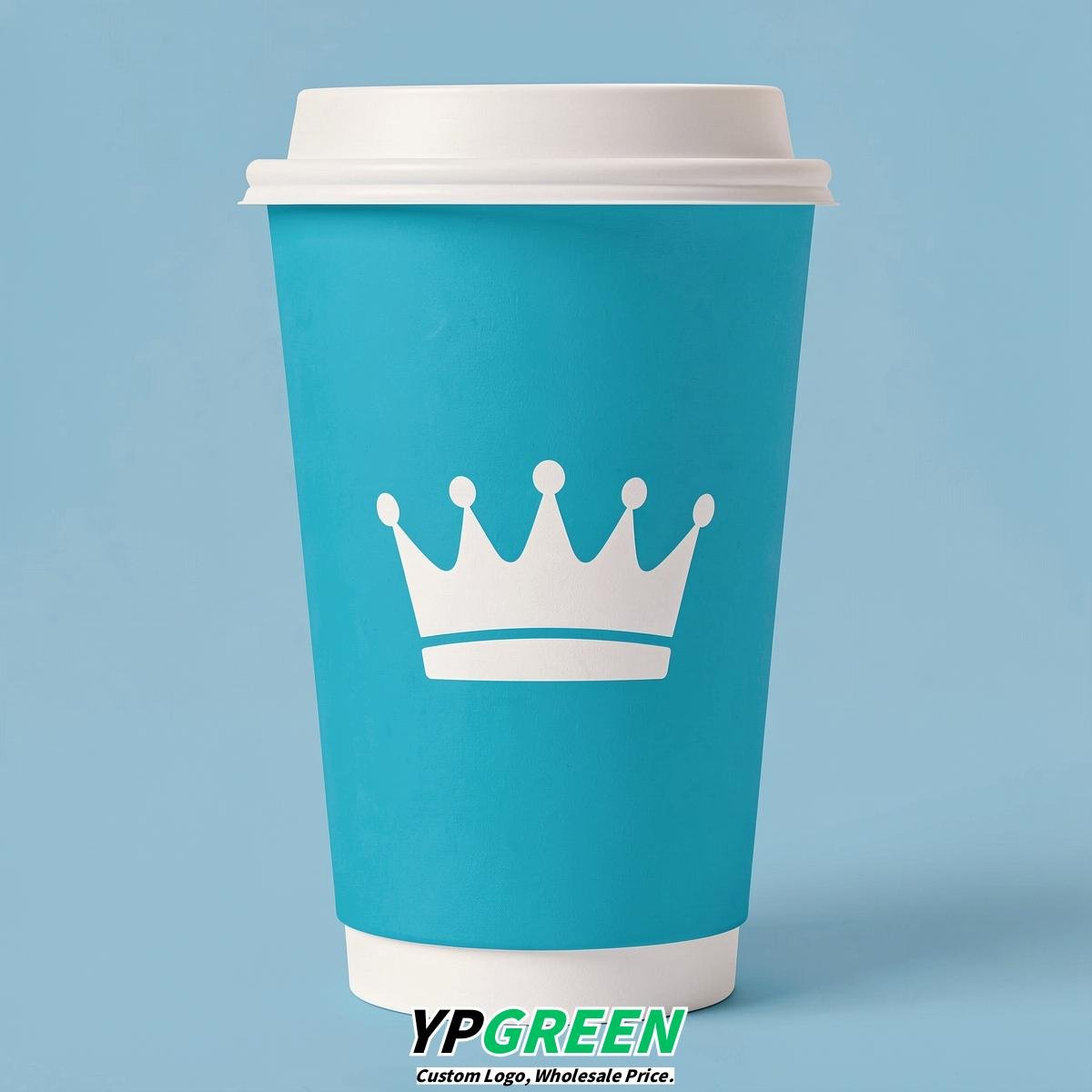 Cyan Paper Cups with Crown Design 8-24oz