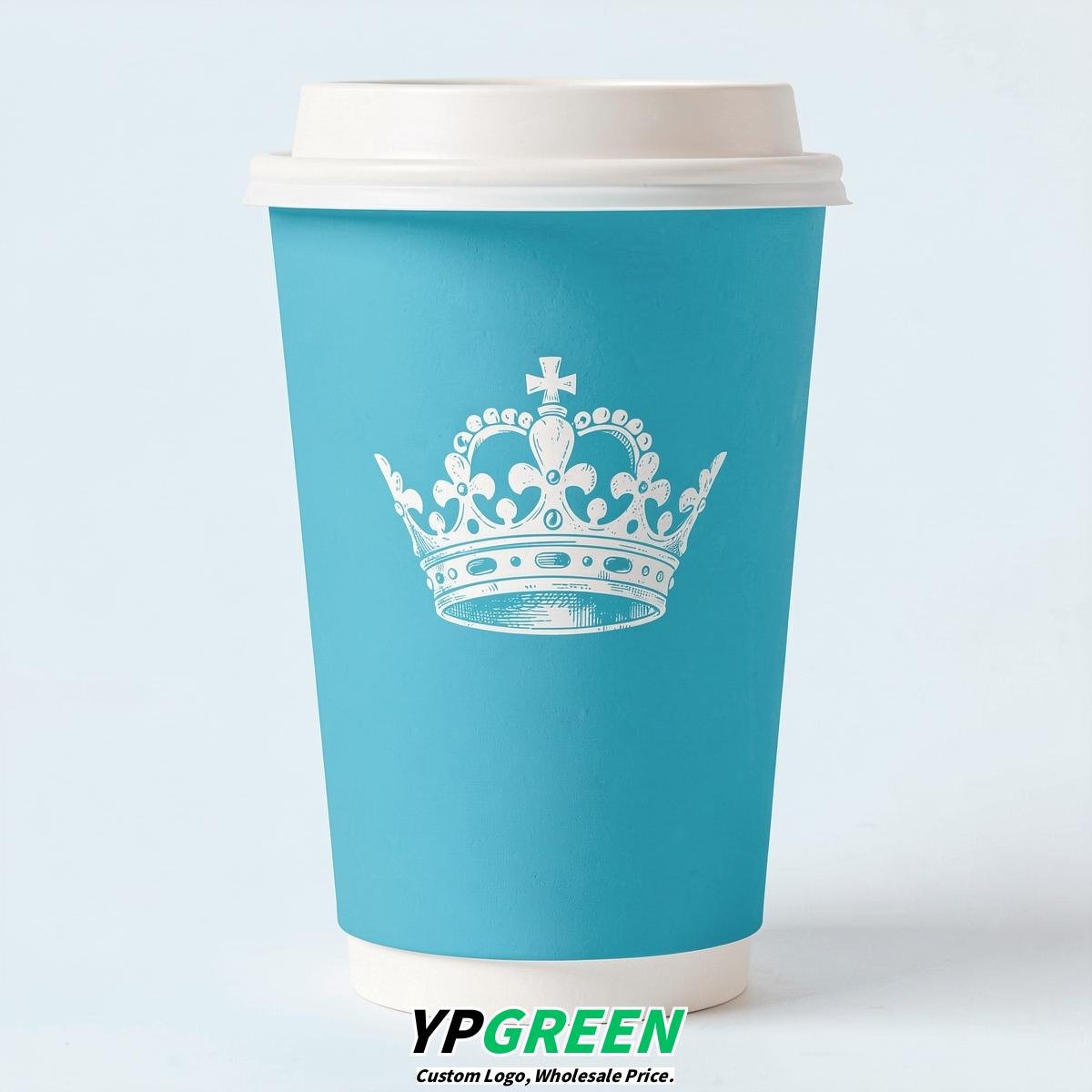Cyan Paper Cups with Crown Design 8-24oz