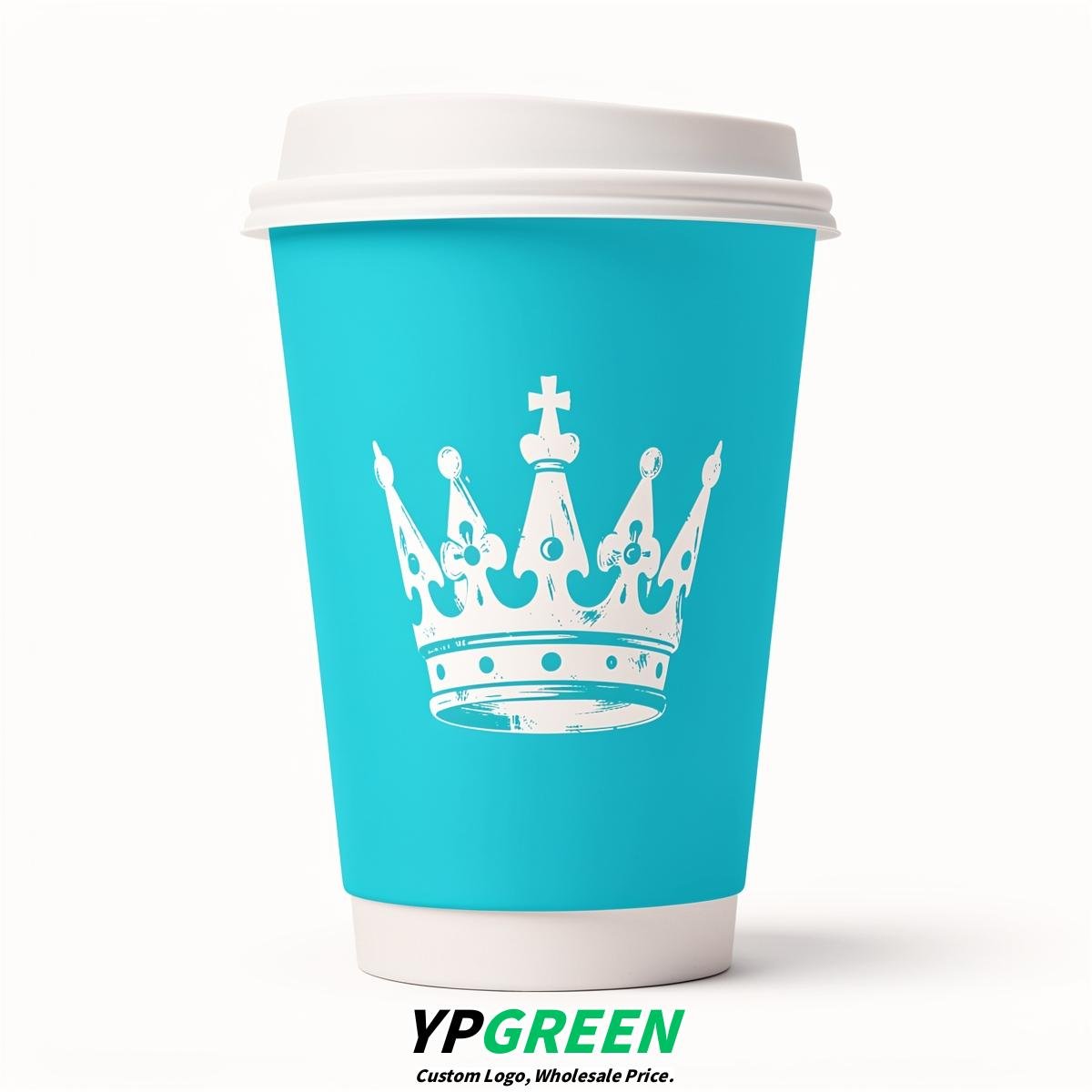 Cyan Paper Cups with Crown Design 8-24oz