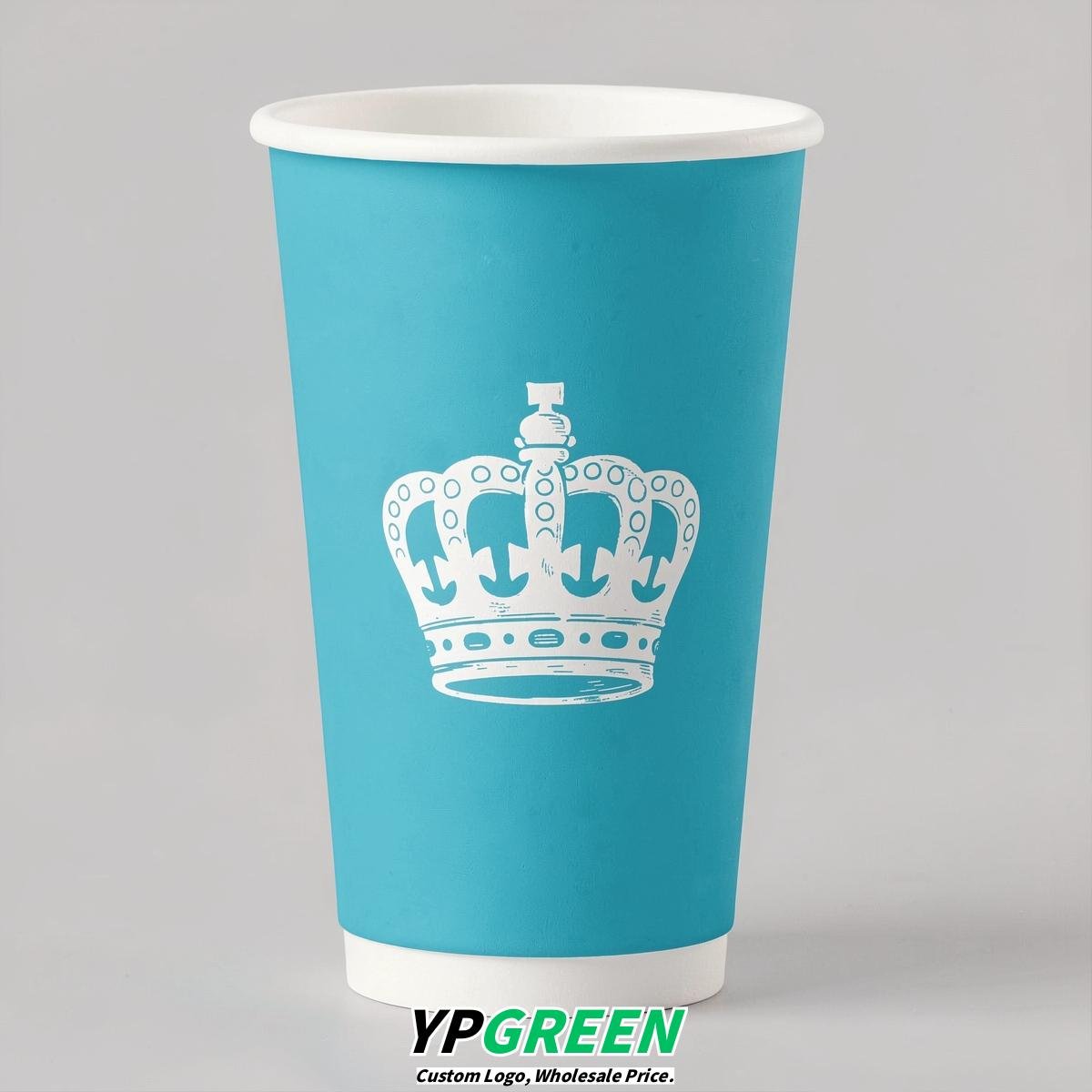 Cyan Paper Cups with Crown Design 8-24oz