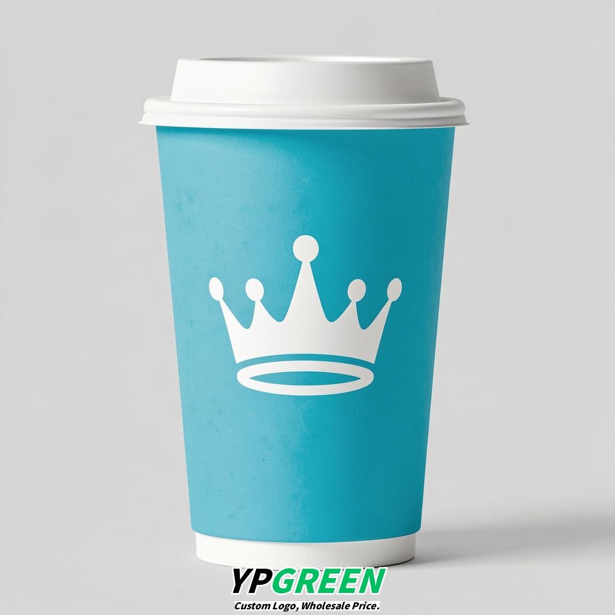 Cyan Paper Cups with Crown Design 8-24oz