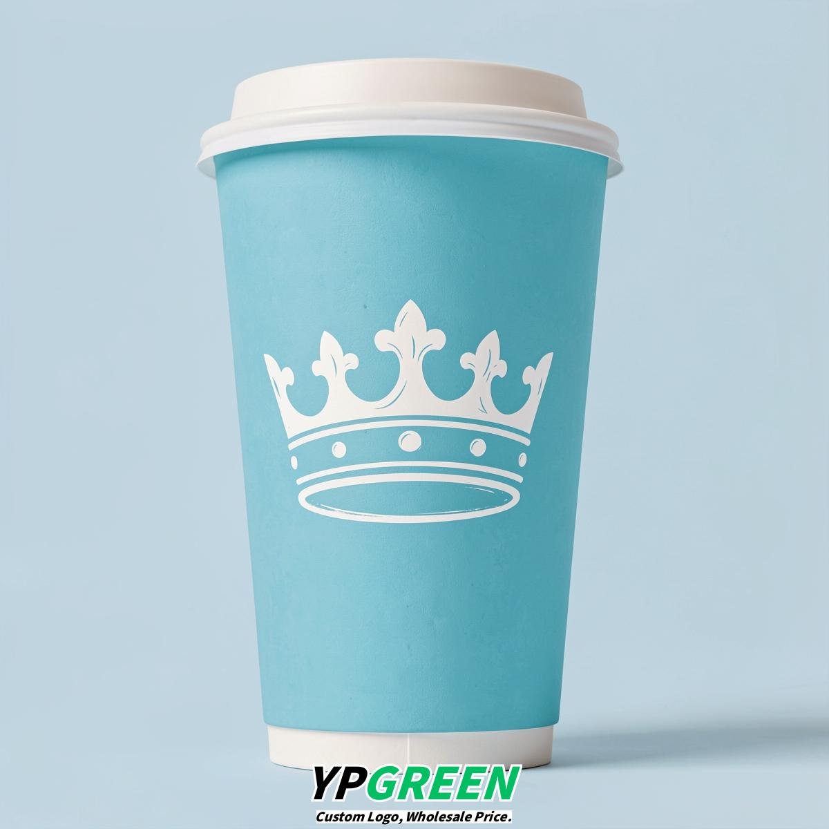 Cyan Paper Cups with Crown Design 8-24oz