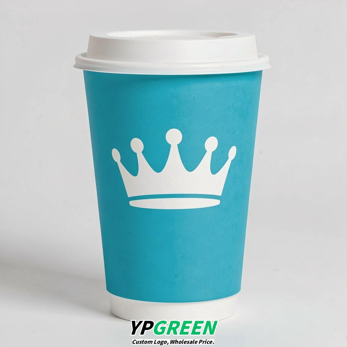 Cyan Paper Cups with Crown Design 8-24oz