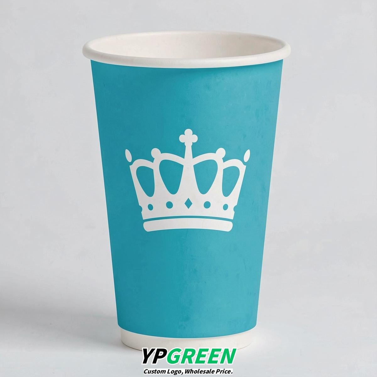 Cyan Paper Cups with Crown Design 8-24oz