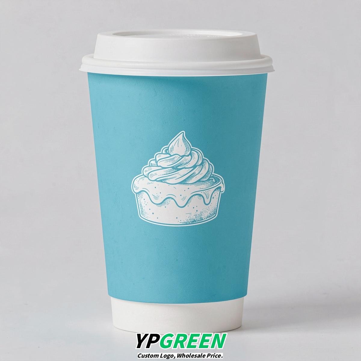 Cyan Paper Cups with Desserts Design 8-24oz Cyan Paper Cups with Desserts Design 8-24oz