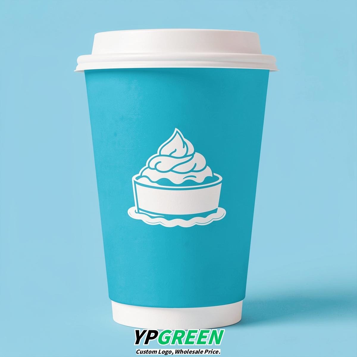 Cyan Paper Cups with Desserts Design 8-24oz