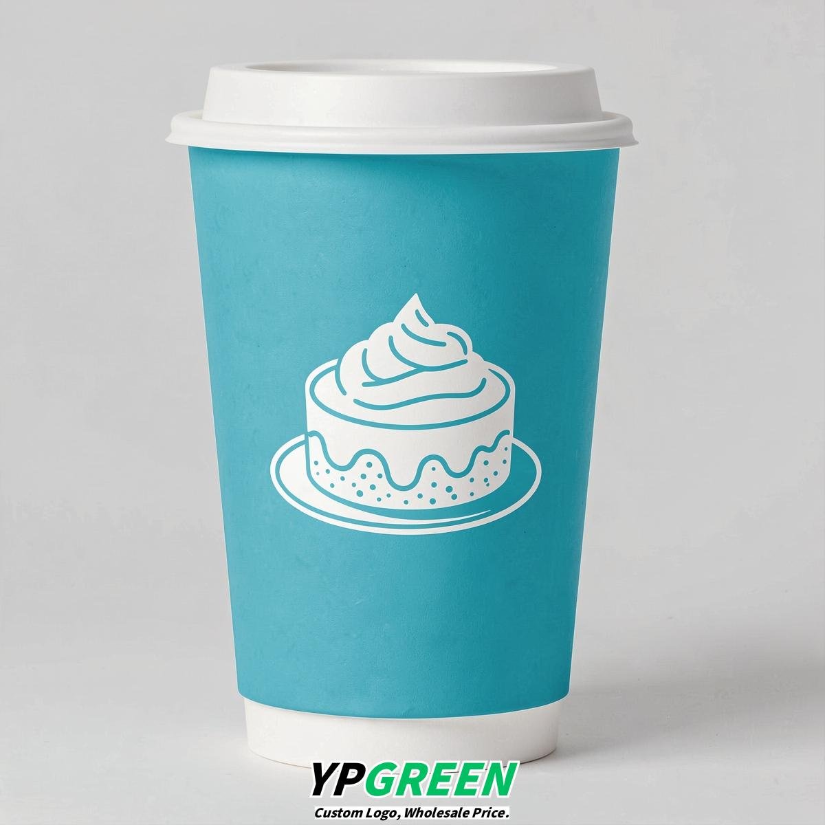 Cyan Paper Cups with Desserts Design 8-24oz