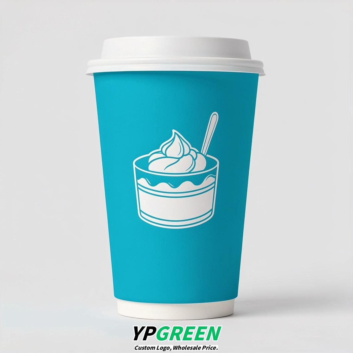 Cyan Paper Cups with Desserts Design 8-24oz