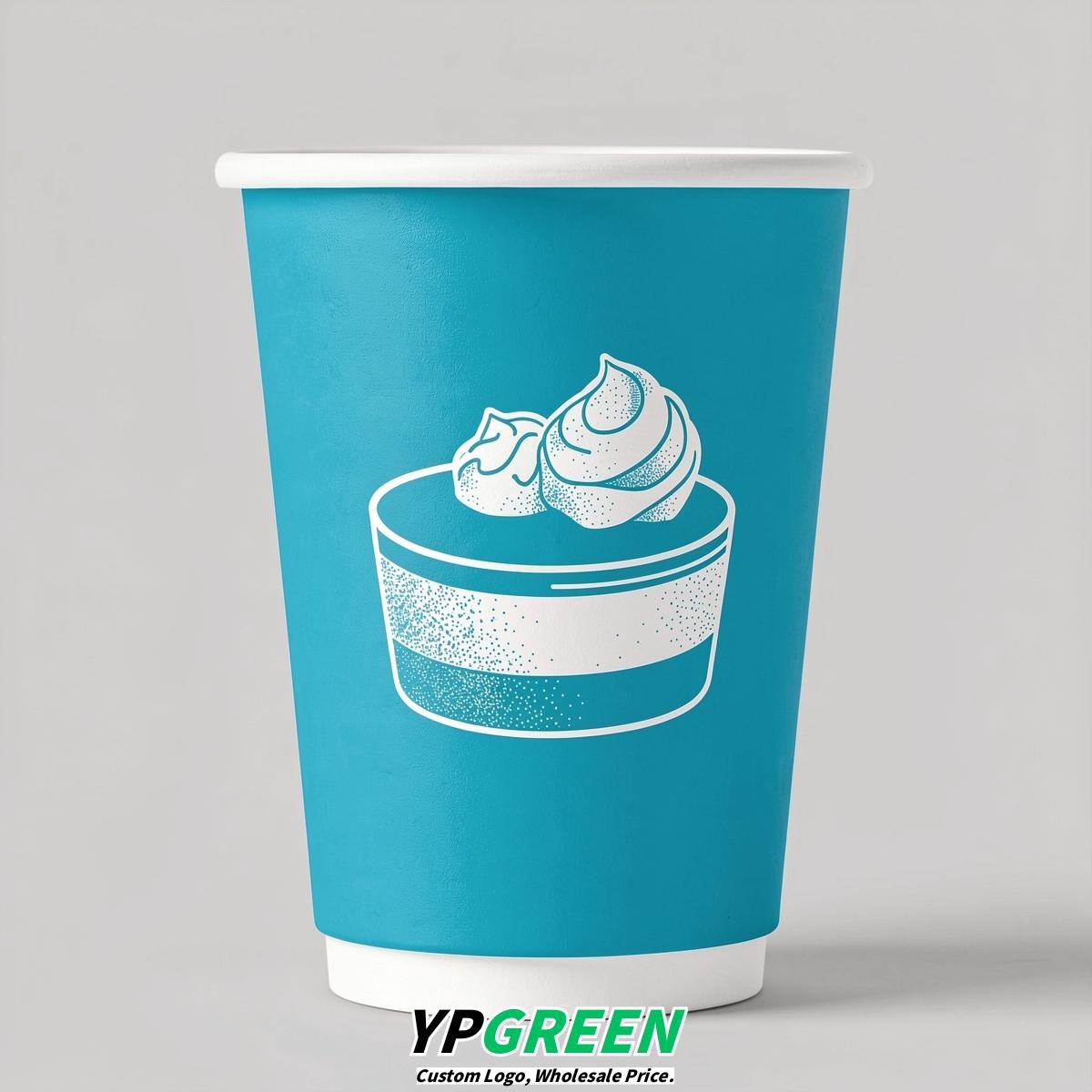 Cyan Paper Cups with Desserts Design 8-24oz