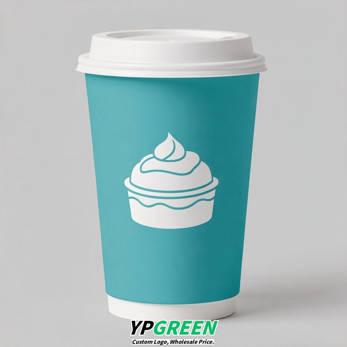 Cyan Paper Cups with Desserts Design 8-24oz