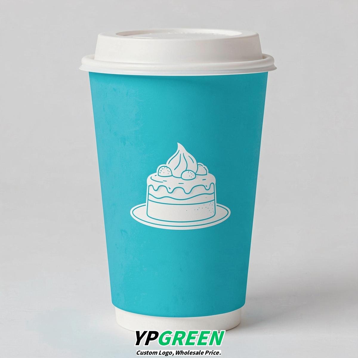 Cyan Paper Cups with Desserts Design 8-24oz