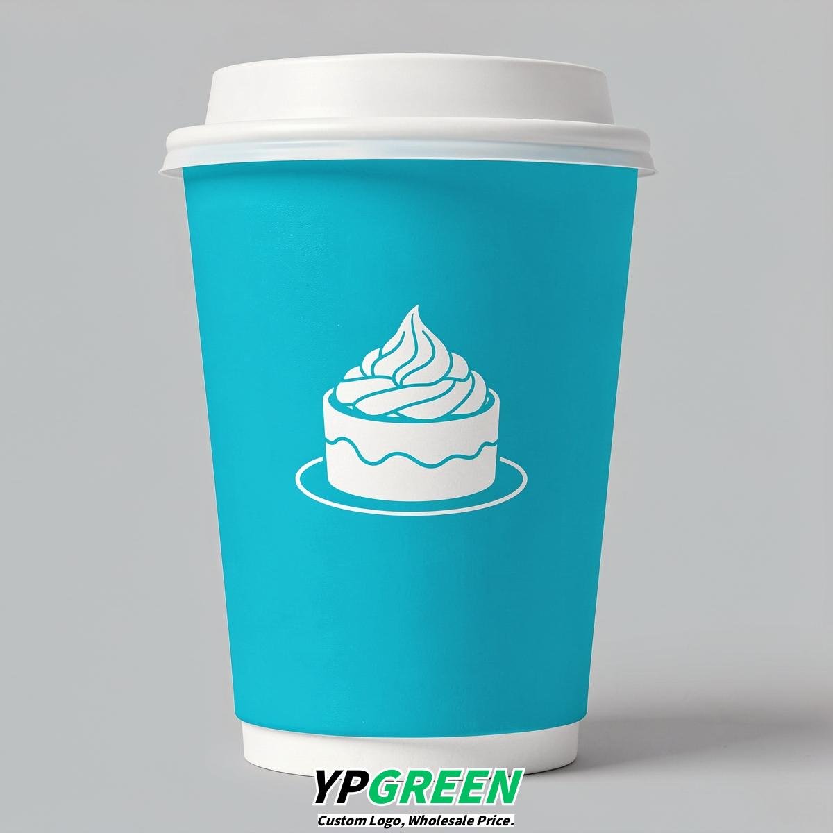 Cyan Paper Cups with Desserts Design 8-24oz