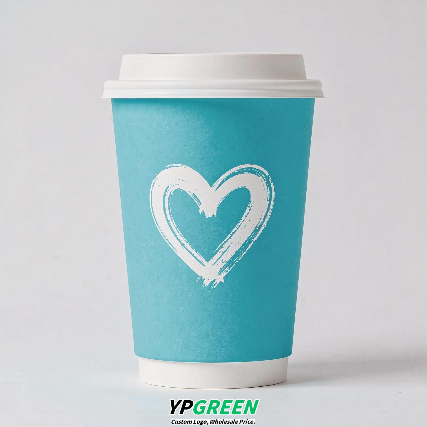 Cyan Heart Paper Cups with Lids 8-24oz