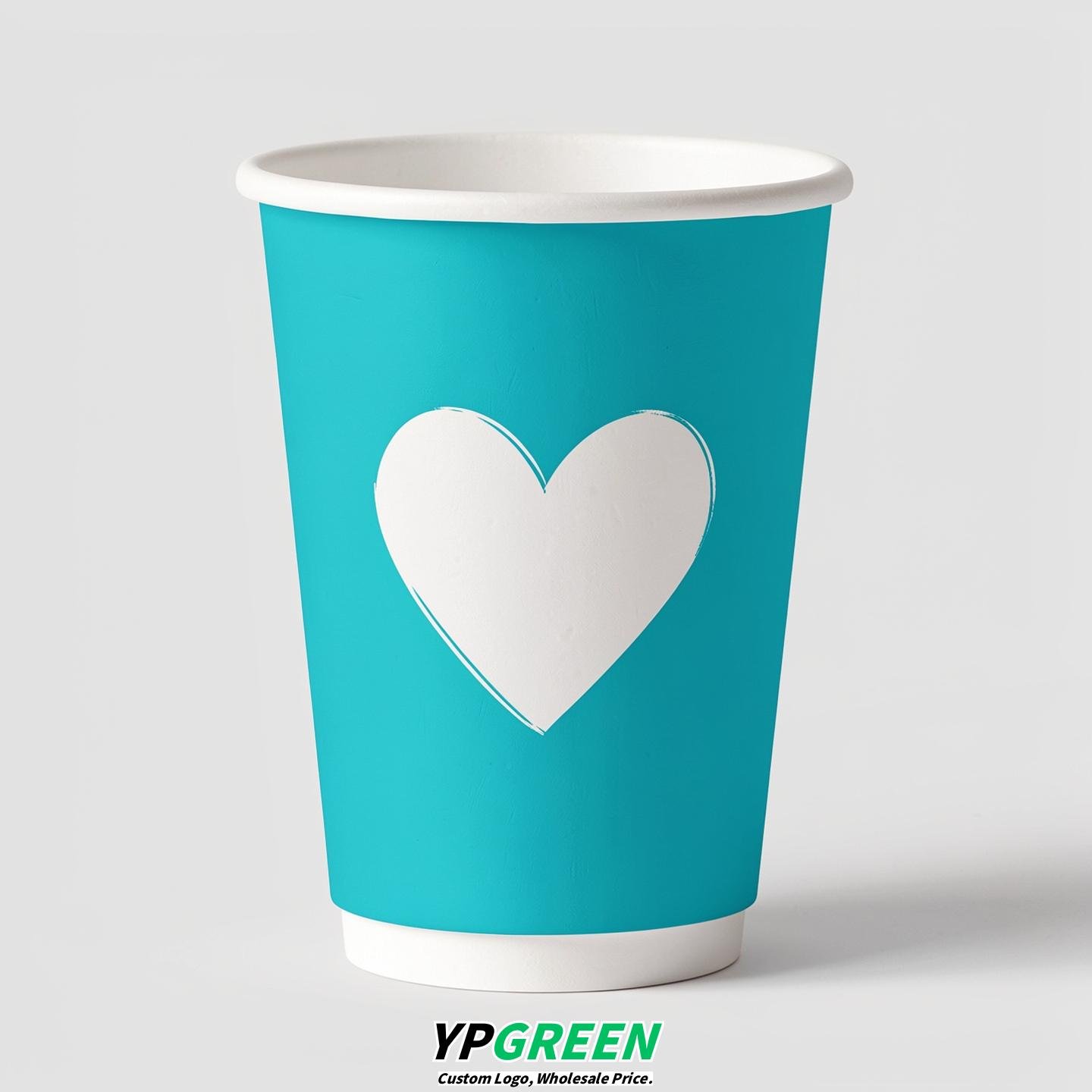 Cyan Heart Paper Cups with Lids 8-24oz