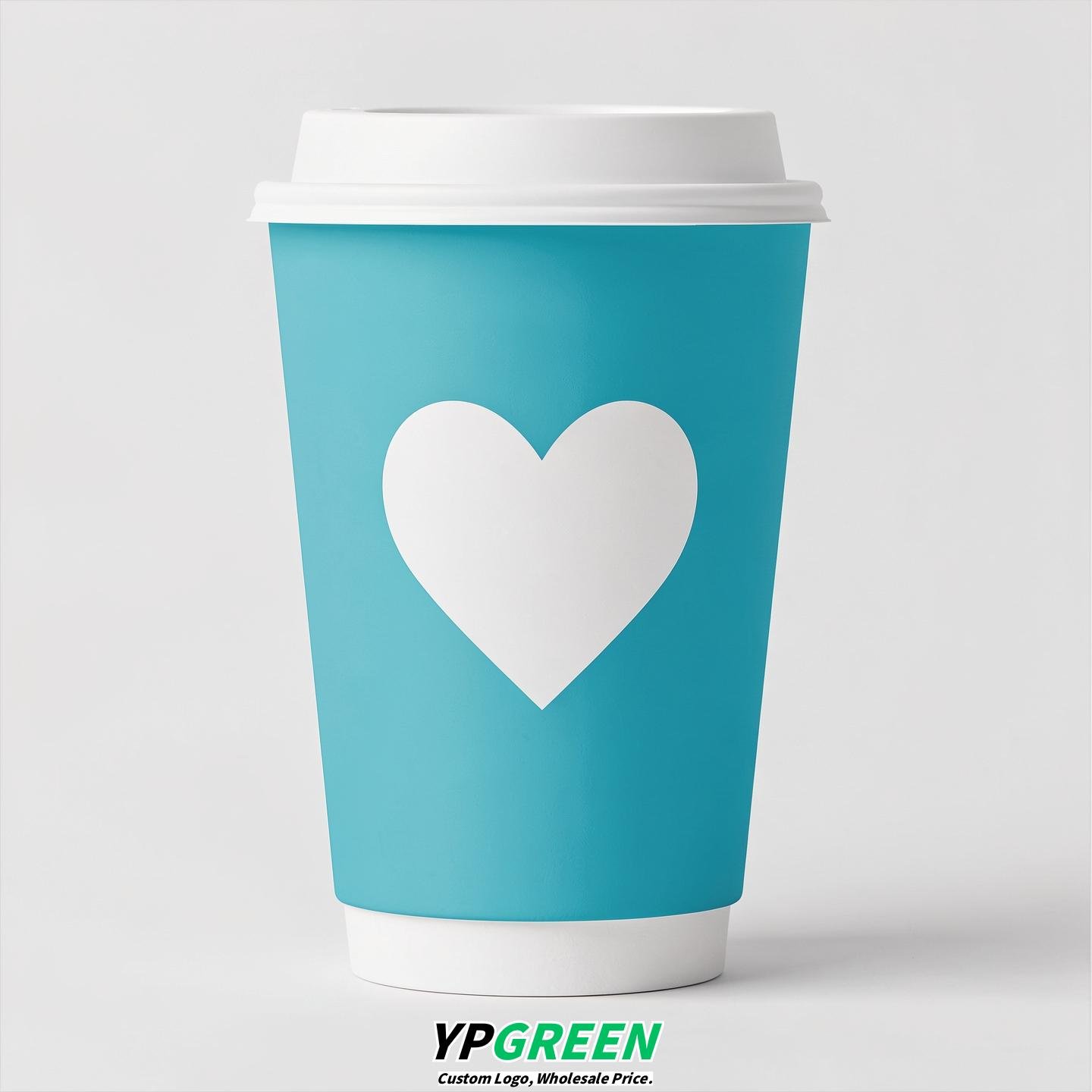 Cyan Heart Paper Cups with Lids 8-24oz