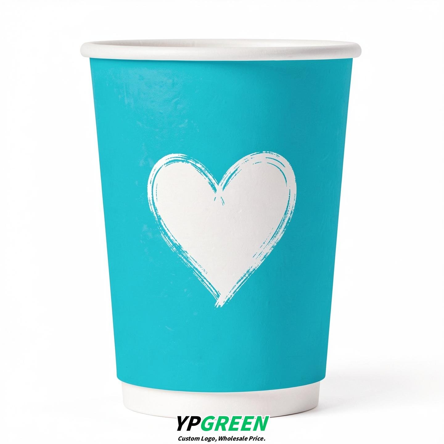 Cyan Heart Paper Cups with Lids 8-24oz