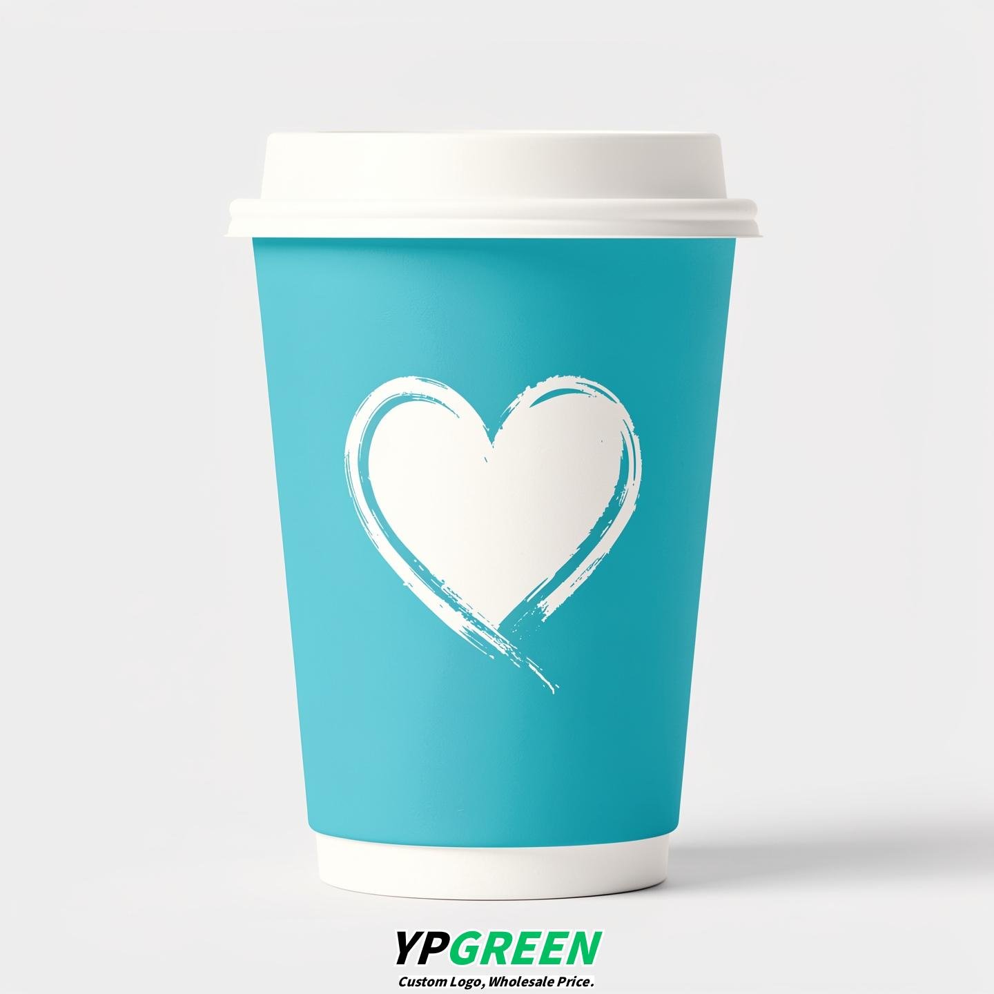 Cyan Heart Paper Cups with Lids 8-24oz