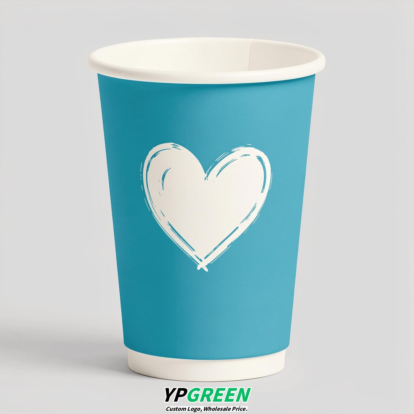 Cyan Heart Paper Cups with Lids 8-24oz