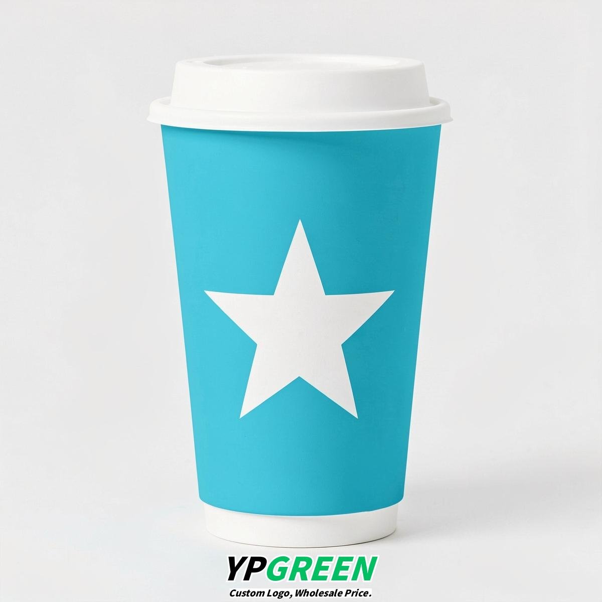 Cyan Stars Paper Cups with Lids 8-24oz Cyan Stars Paper Cups with Lids 8-24oz