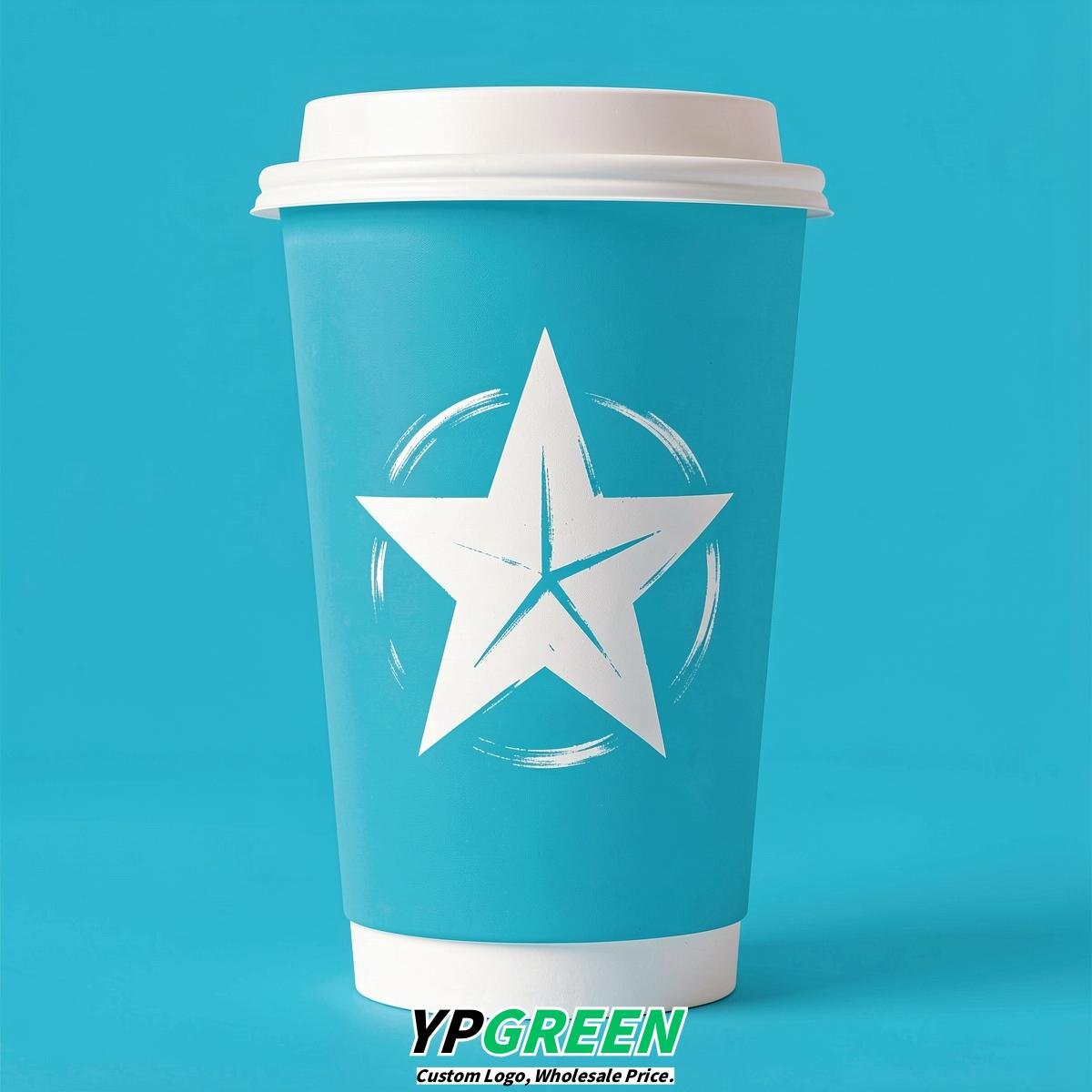 Cyan Stars Paper Cups with Lids 8-24oz