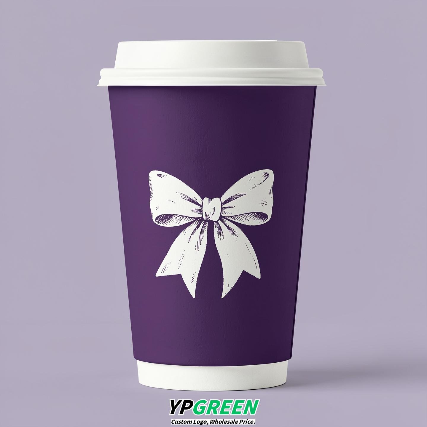 Dark Violet Paper Cups with Bow Logo & Lids 8-24oz Dark Violet Paper Cups with Bow Logo & Lids 8-24oz