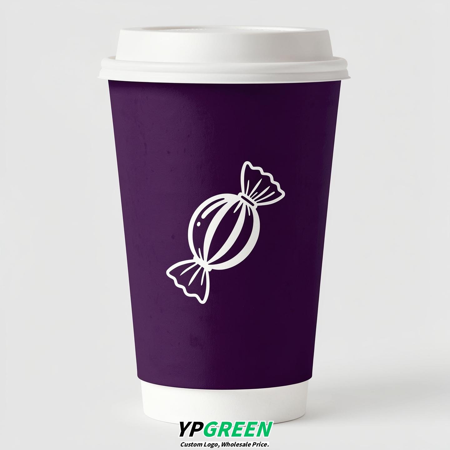 Dark Violet Paper Cups with Candy Logo & Lids 8-24oz