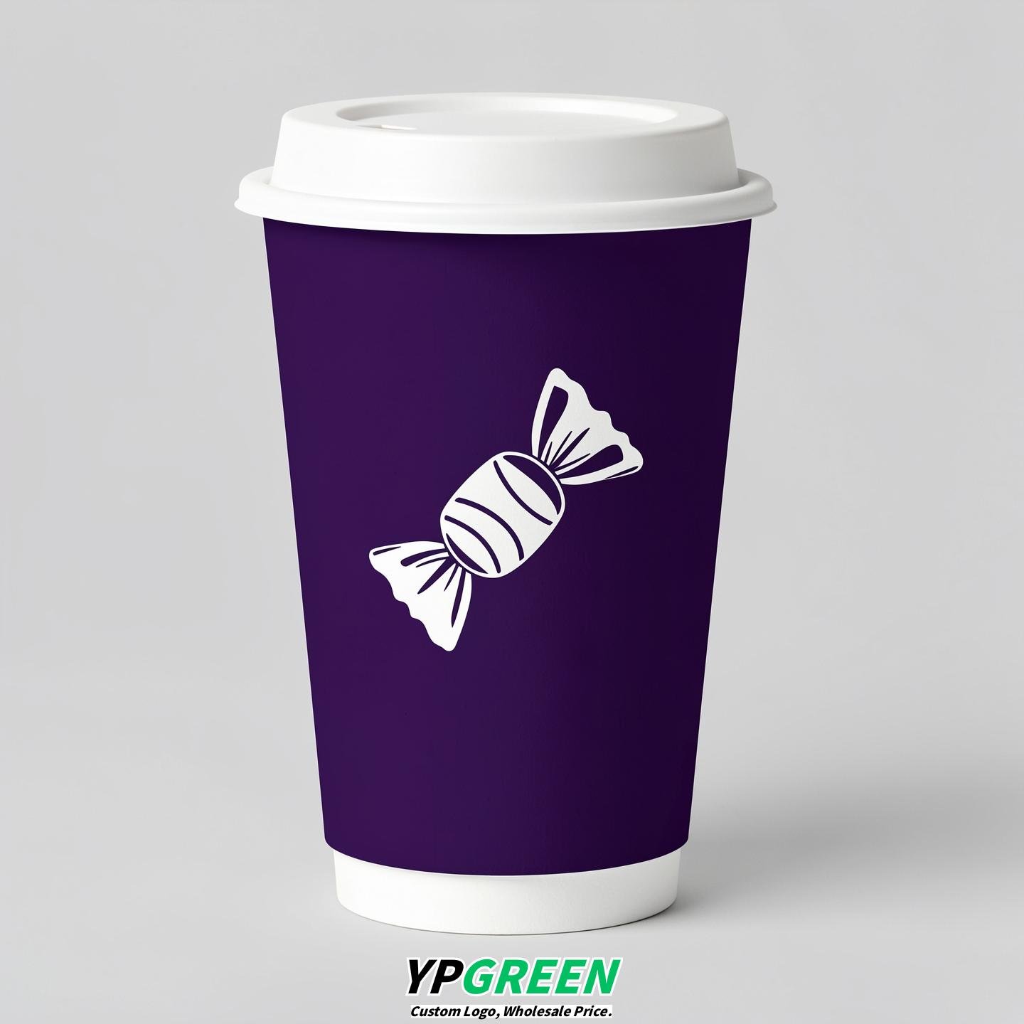 Dark Violet Paper Cups with Candy Logo & Lids 8-24oz