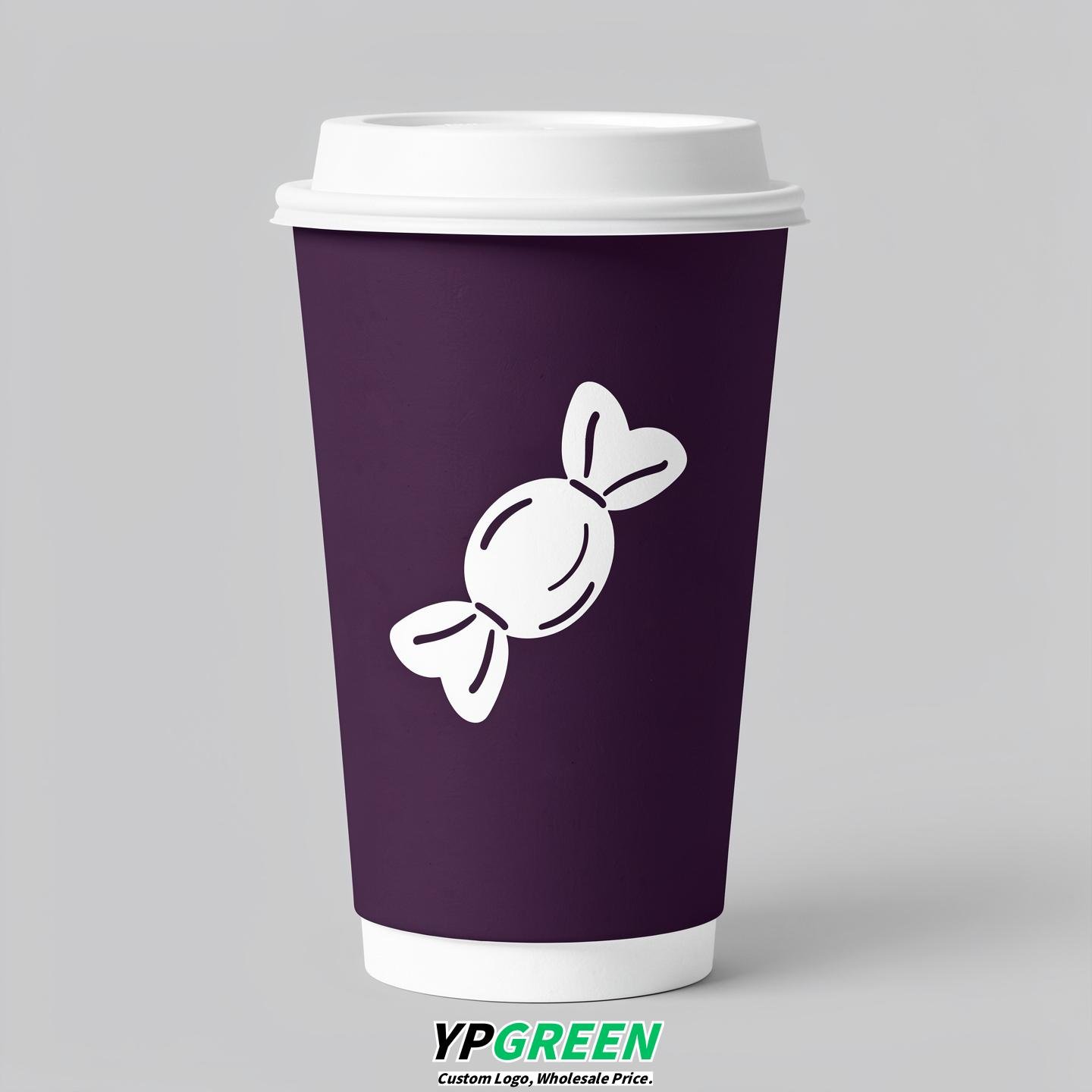 Dark Violet Paper Cups with Candy Logo & Lids 8-24oz
