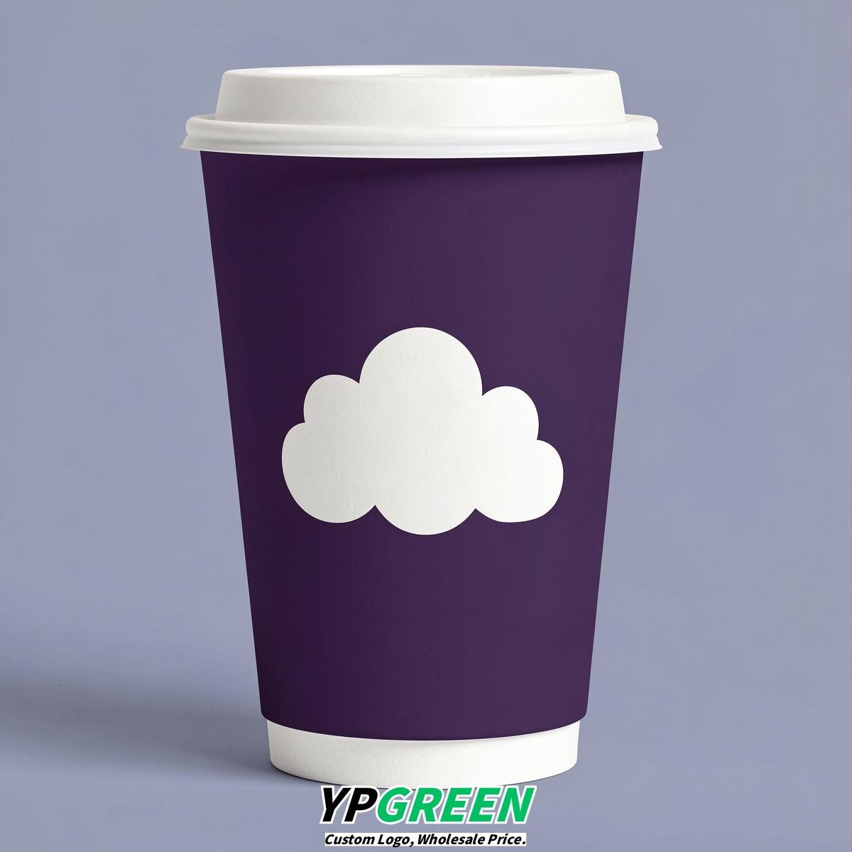 Dark Violet Paper Cups with Clouds Logo & Lids 8-24oz