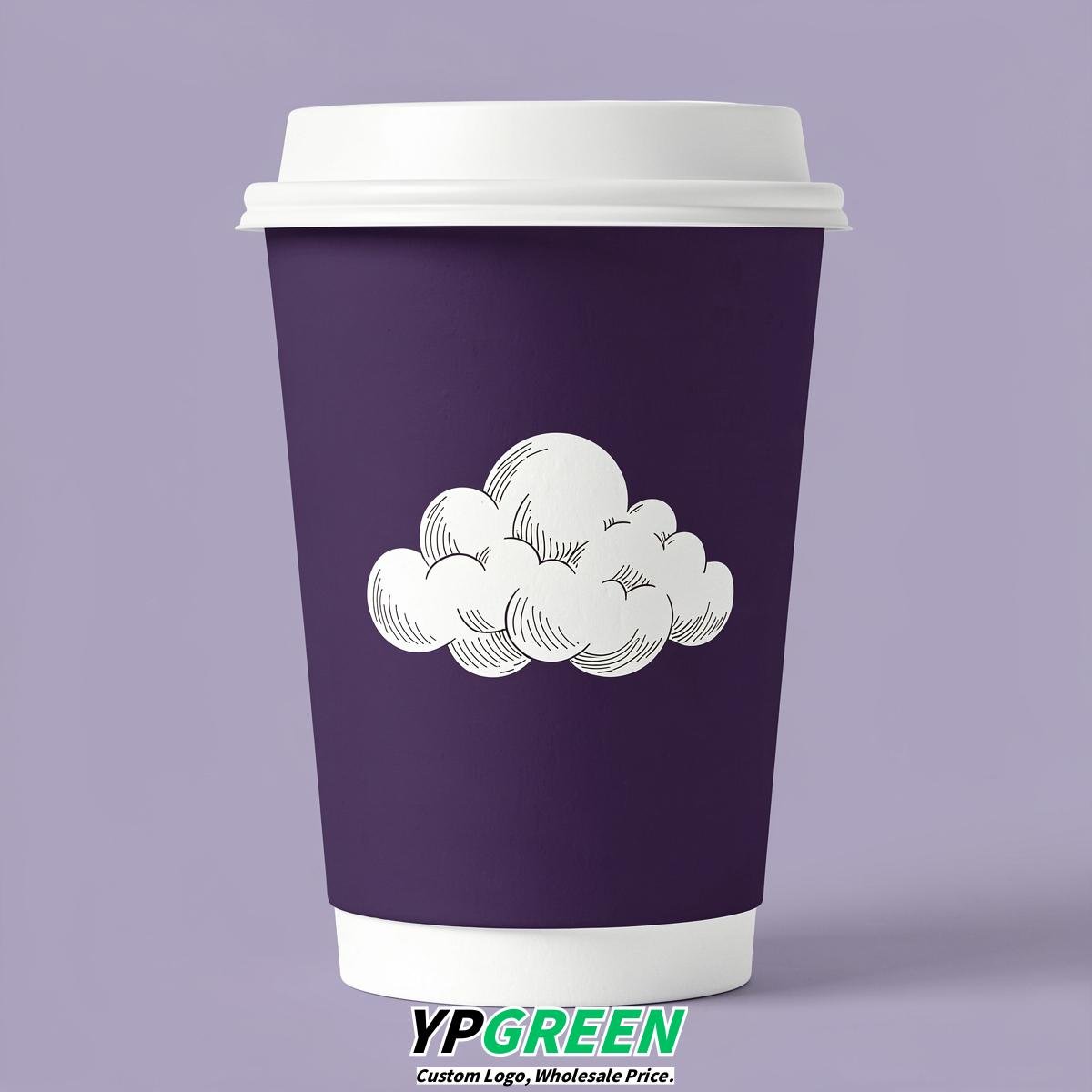 Dark Violet Paper Cups with Clouds Logo & Lids 8-24oz
