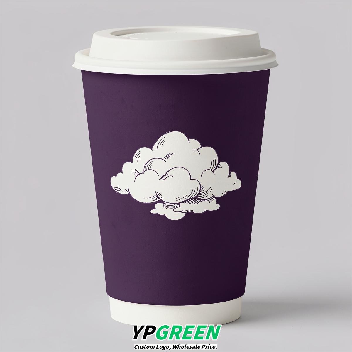 Dark Violet Paper Cups with Clouds Logo & Lids 8-24oz