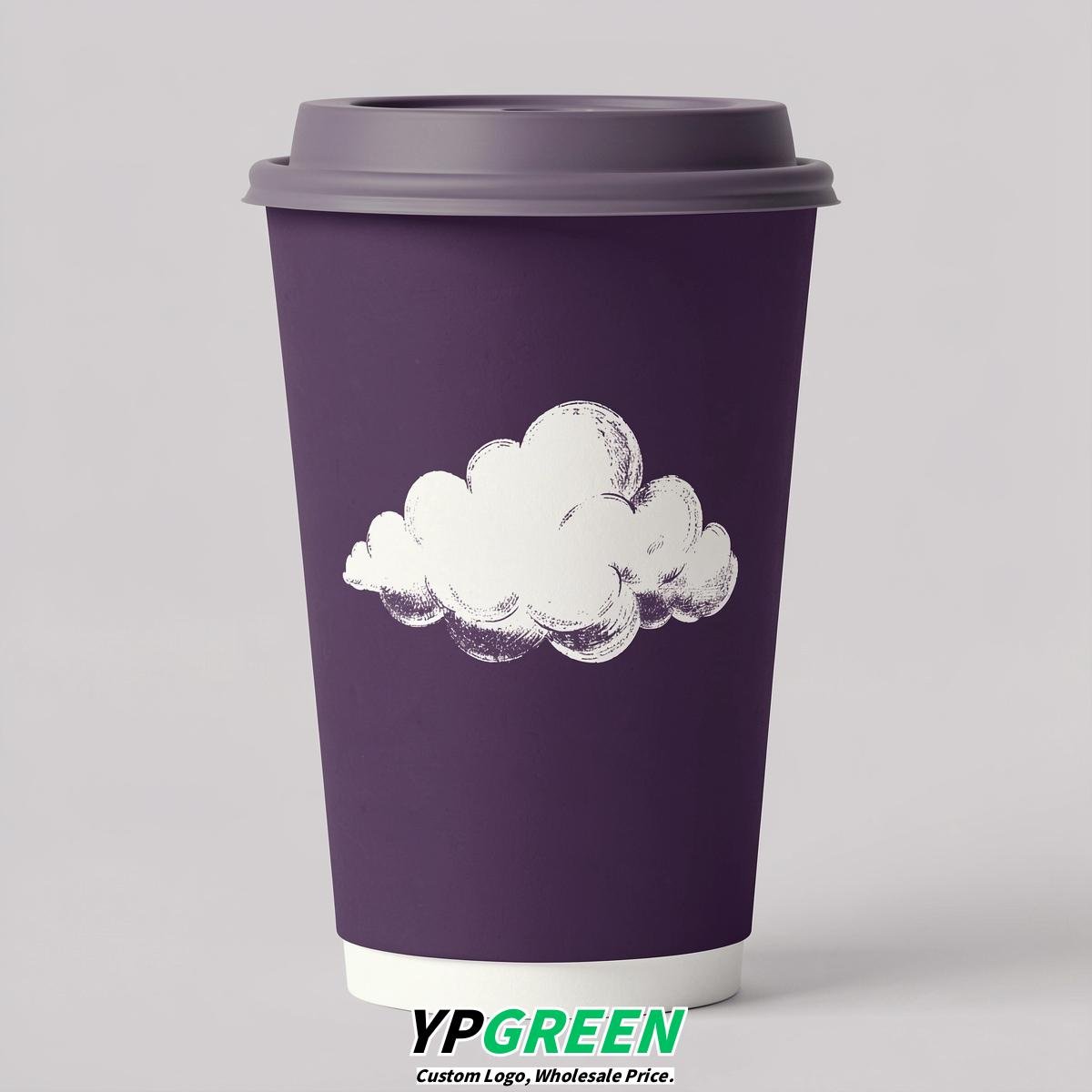 Dark Violet Paper Cups with Clouds Logo & Lids 8-24oz