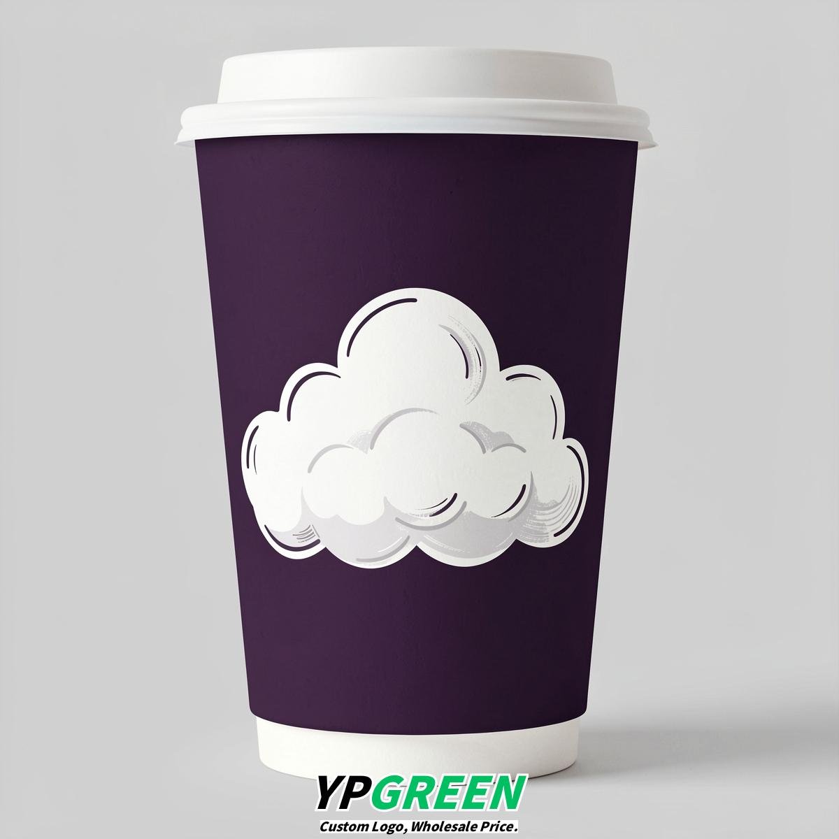 Dark Violet Paper Cups with Clouds Logo & Lids 8-24oz