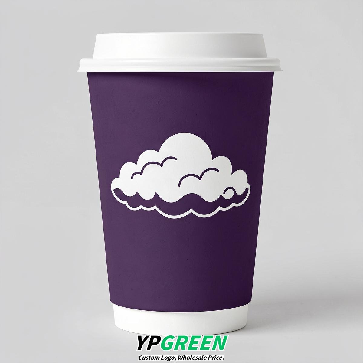 Dark Violet Paper Cups with Clouds Logo & Lids 8-24oz